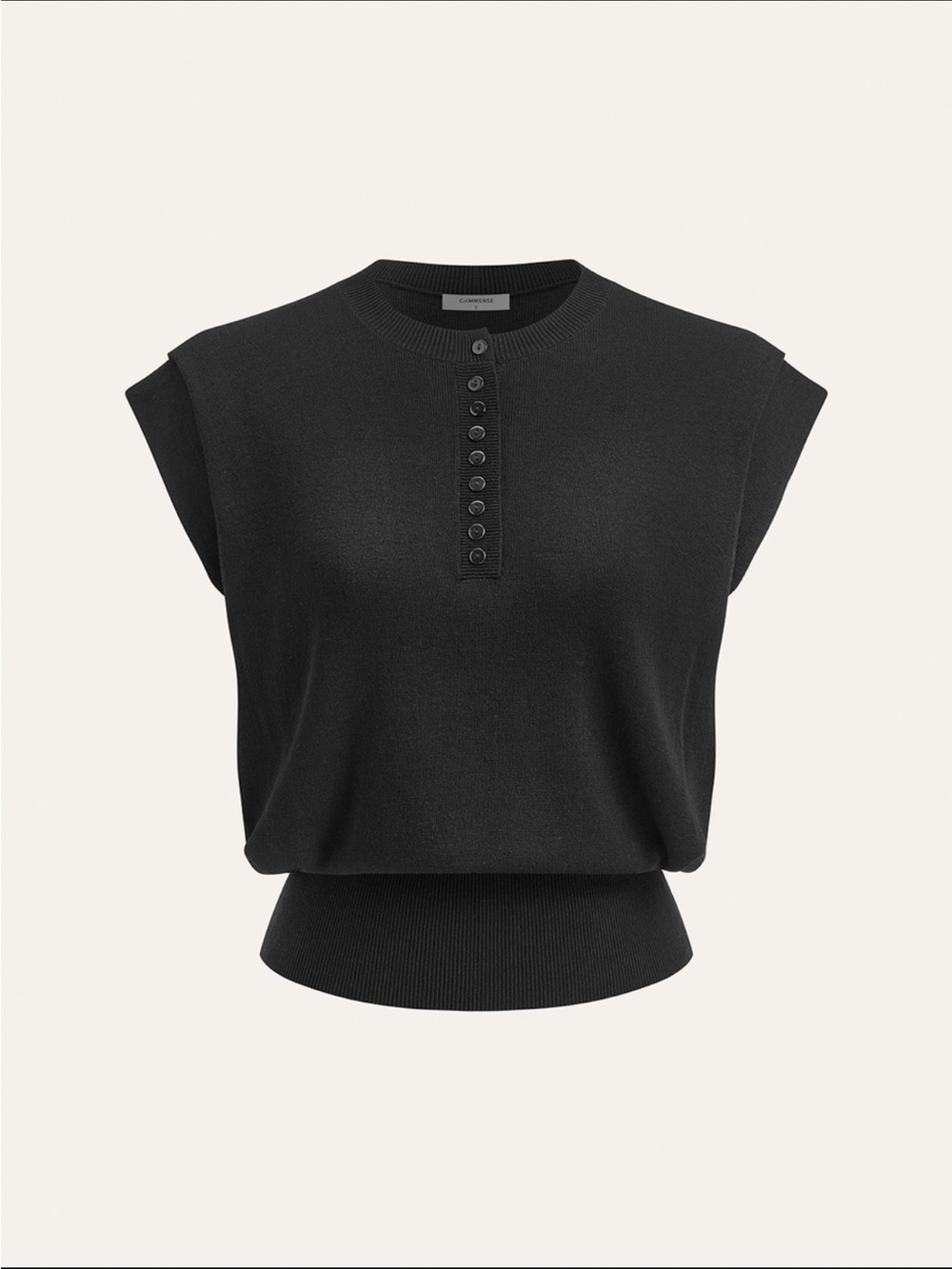 Commense Cap Sleeve Button Up Cinched Knit Top